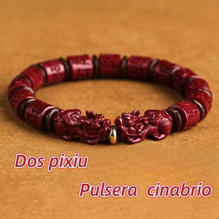 Pulsera cinabrio/Dos Pixiu/Mantra de seis caracteres