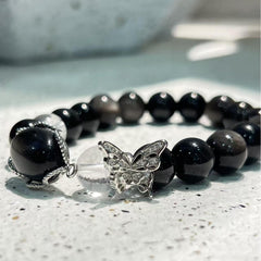 Pulsera de elemento agua/pulsera de obsidiana/pulsera de cristal blanco/pulsera de mariposa